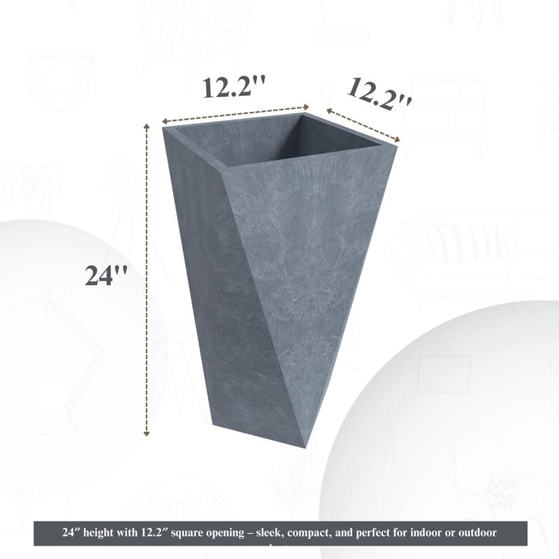 Aloe Fiberstone & MGO Clay Tapered Square Tall Planter Plant Pot, Indoor/Outdoor with Drainage Holes for Yard Porch Decor