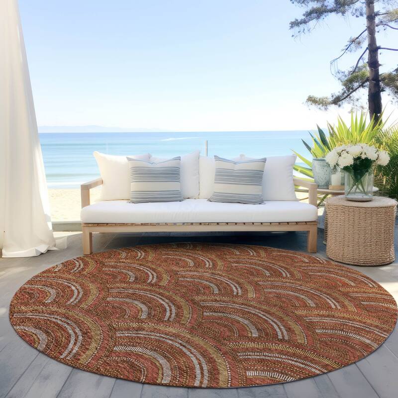 Machine Washable Indoor/ Outdoor Modern Mosaic Chantille Rug - Paprika - 8' x 8'