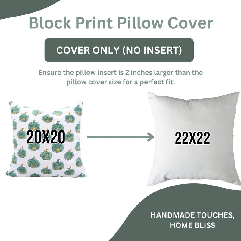 Fabdivine Handmade Block Print Cotton Green Pillow Cover, Pumpkin