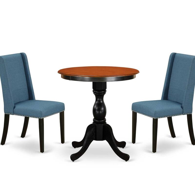 3-Piece Black and Cherry Finish Solid Wood Top - Dining Room Set with High Back - Seats 4