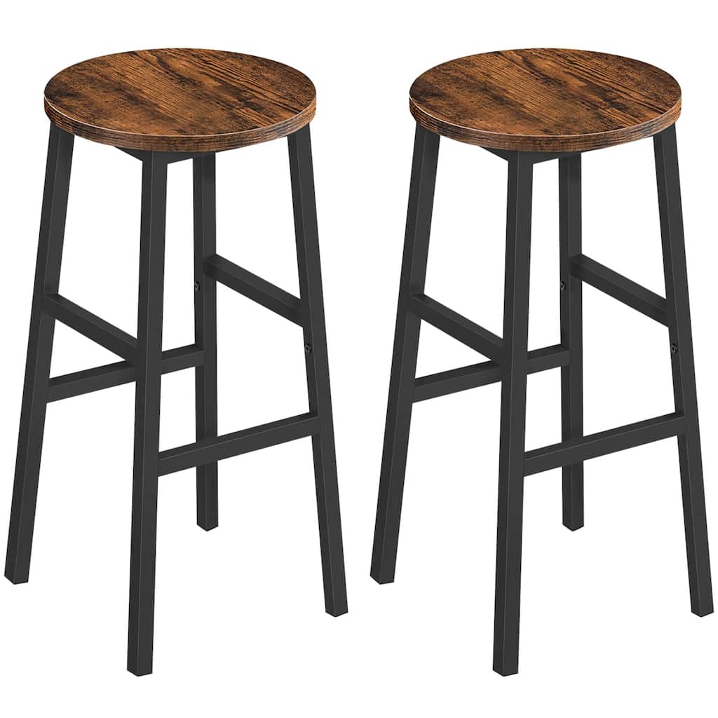 Bar Stools, Set of 2 Round Bar Chairs with Footrest, 24.4 Inch Kitchen Breakfast Bar Stools, Industrial Bar Stools,Easy Assembly