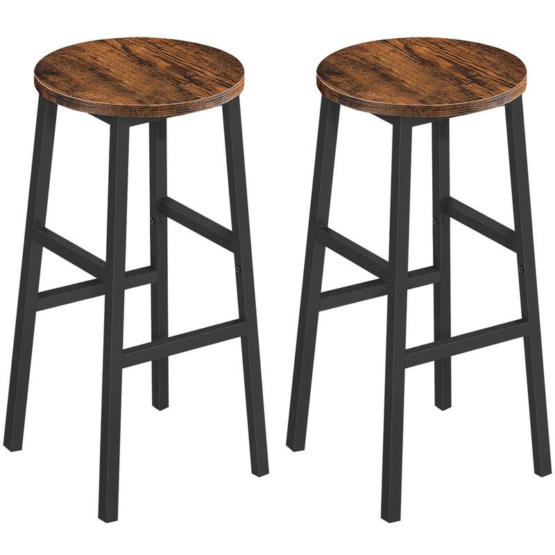 Bar Stools, Set of 2 Round Bar Chairs with Footrest, 24.4 Inch Kitchen Breakfast Bar Stools, Industrial Bar Stools,Easy Assembly - Brown