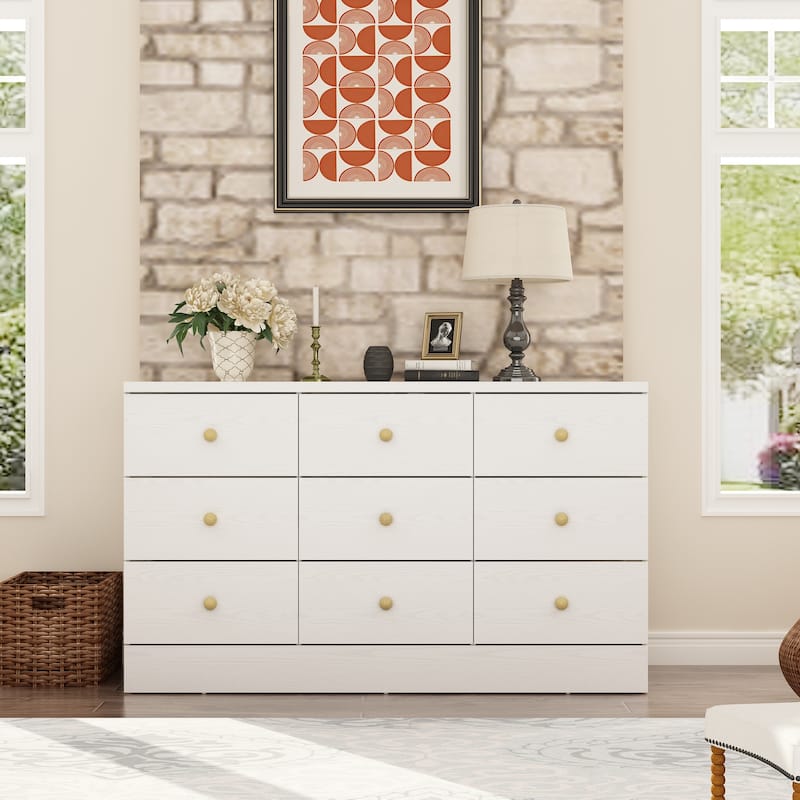 9-Drawer White Dresser with Gold Knobs Modern Storage Solution 9-Drawer White Dresser with Gold Knobs Modern Storage Solution