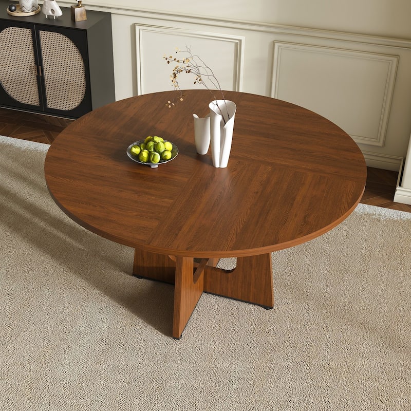 Rustic Oak Round Table, 300LB Capacity Dining Table