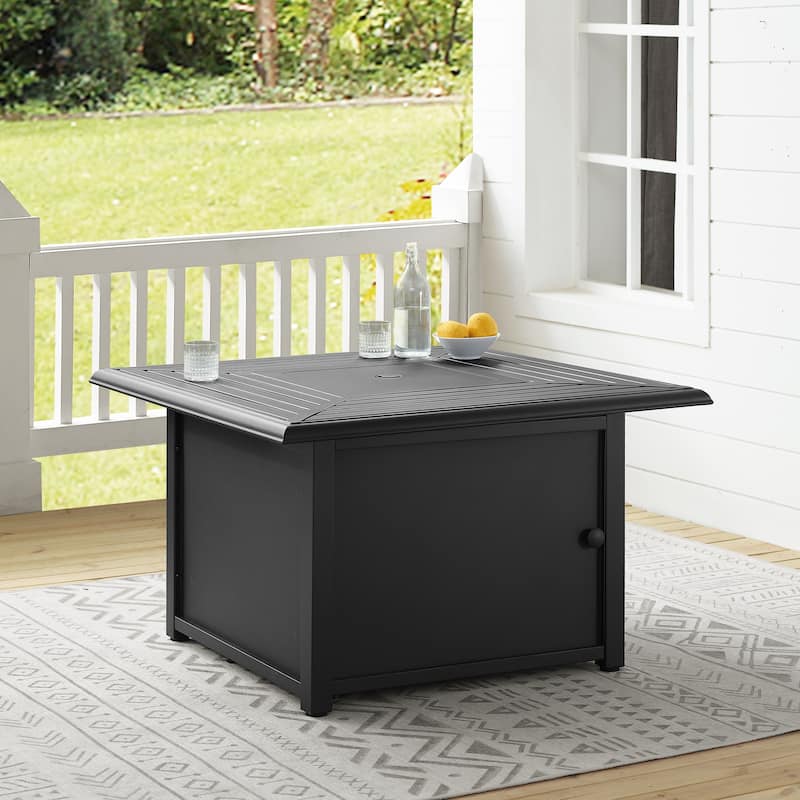 Crosley Dante Transitional Slatted Black Metal Fire Table - 42.88 W x 41.88 D x 25.13 H