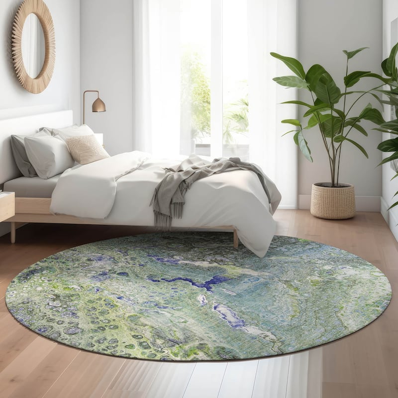 Premium Washable Super Soft Contemporary Mayfield Rug - Green - 8' x 8' - Round