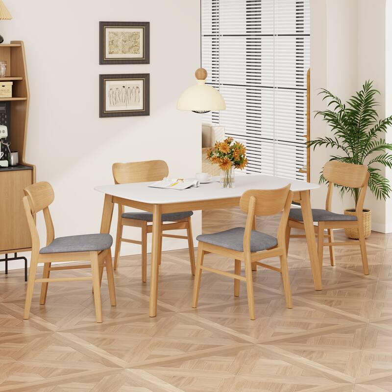 Modern 5-Piece Dining Table Set with Wood Table & Splayed Legs, Dining Table Set with Scratch-Resistant Top