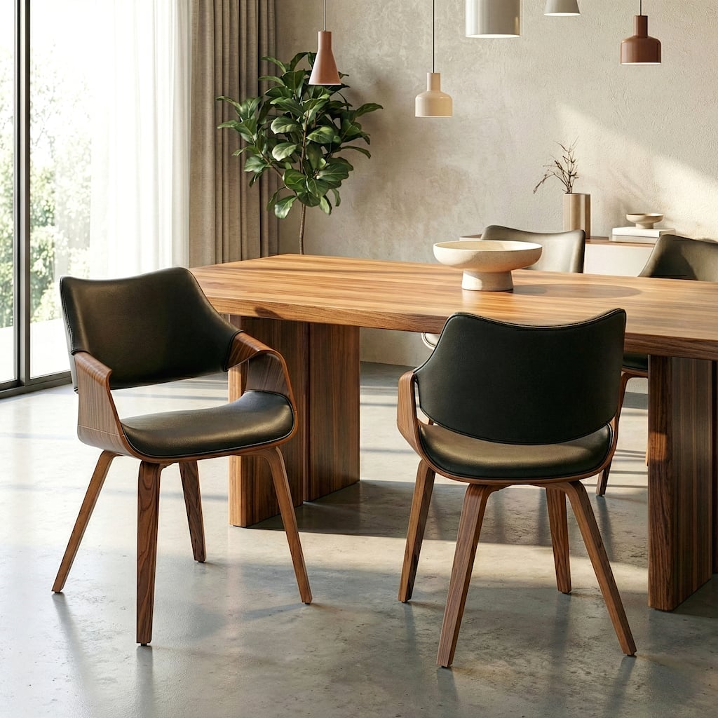 Set of 2 Beasley Black Faux Leather Dining Chair with Walnut Wood Legs