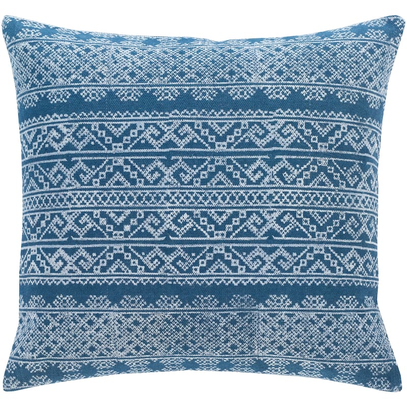 Zeba Block Print Blue Bohemian Throw Pillow or Cover - 22" x 22" - Polyester