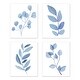 preview thumbnail 1 of 3, Floral Leaf Wall Decor Art Prints (Set of 4) - Blue Grey White Boho Watercolor Botanical Woodland Tropical Garden Single Flower