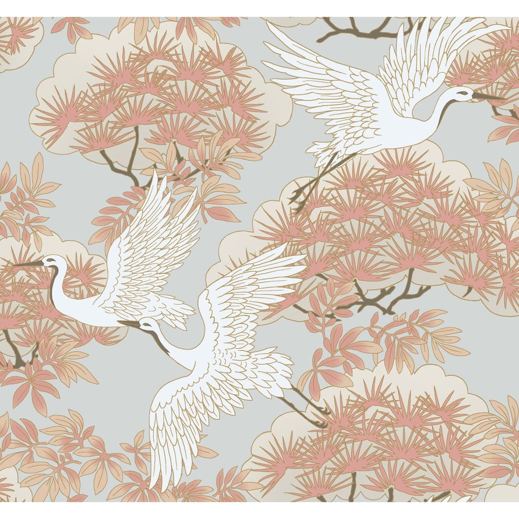 Glendora Sprig & Heron Orange Wallpaper