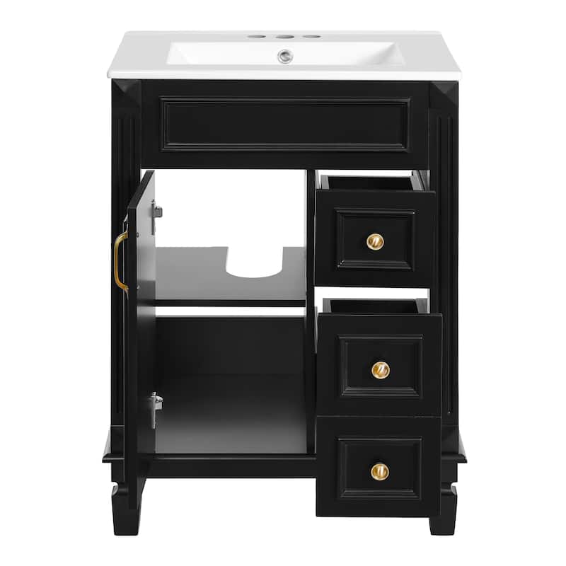 24" Bathroom Vanity with Ceramic Sink Bathroom Storage Cabinet with 2 Drawers and Adjustable Shelf