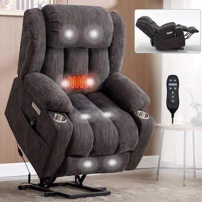 Chenille Power Lift Recliner Chair with 8-Point Vibration Massage and Lumbar Heating