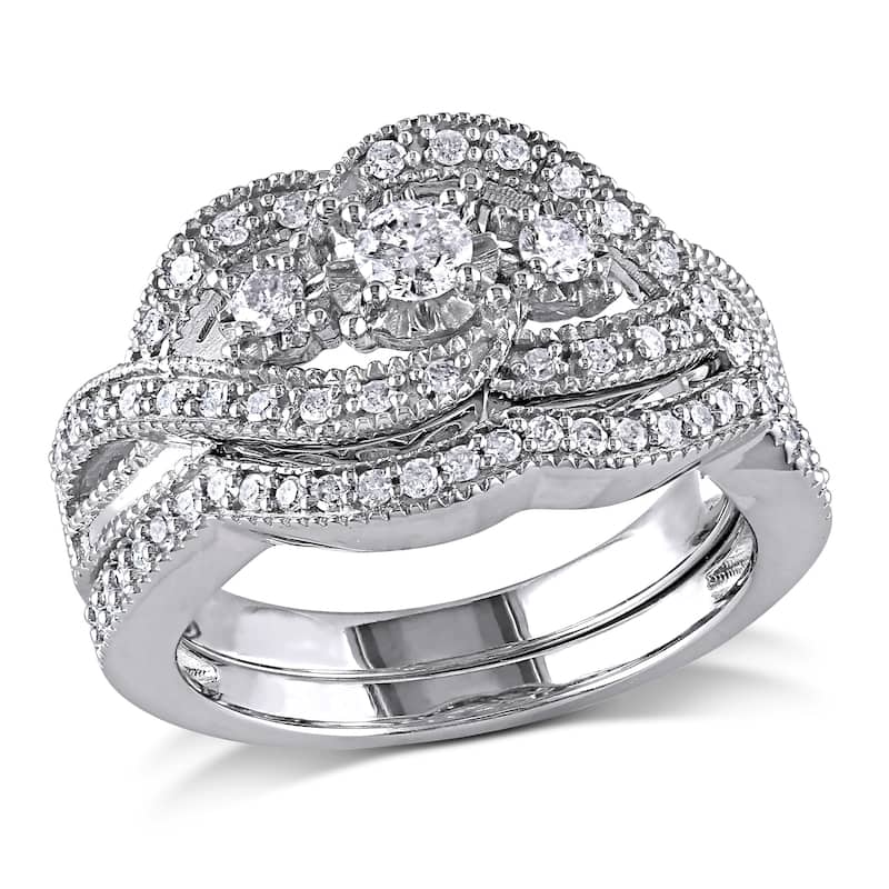 Miadora 1/2ct TDW Diamond TDWist Split Shank Bridal Set in Sterling Silver