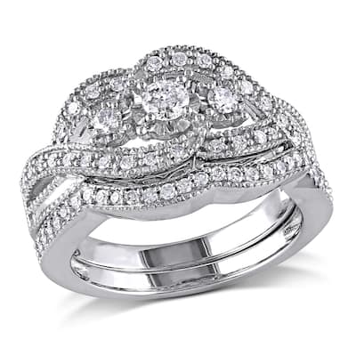 Miadora 1/2ct TDW Diamond TDWist Split Shank Bridal Set in Sterling Silver