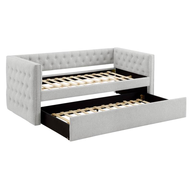 Luxurious 1pc Modern Daybed Button Tufted Nailhead Trim Bedroom Living Room Furniture Dove Gray Finish