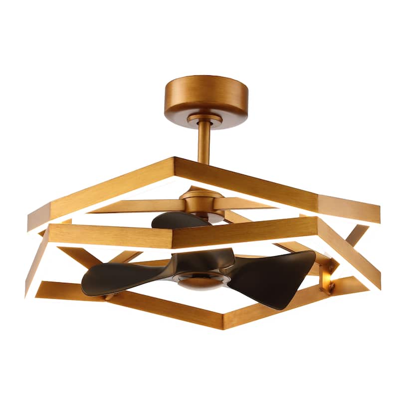 31" Antique Brass Geometric Dimmable Fandelier Caged Ceiling Fan with Light and Remote