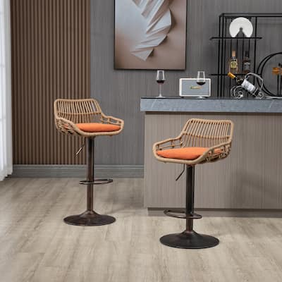 Modern Swivel Bar Stool Set of 2, with Footrest, Rattan Adjustable Bar Stool for Kitchen, Dining Room