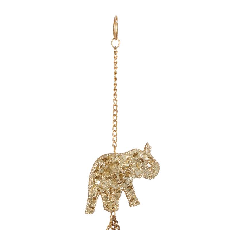 Metal Elephant Handmade Embellished Indoor Outdoor Windchime with Glass Beads and Cone Bells - Gold - Roche River Decor