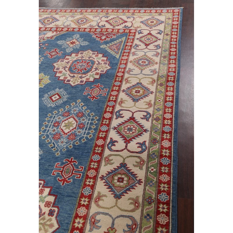 Traditional Geometric Kazak Oriental Wool Area Rug Hand-knotted Carpet - 7'11" x 9'11"