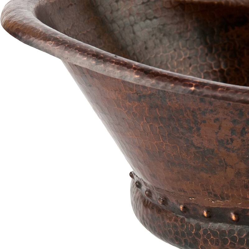20" Bath Tub Vessel Hammered Copper Sink, Matching Drain and Accessories