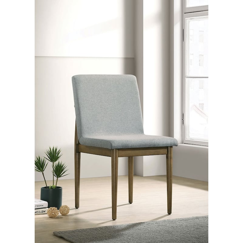 Natural Tone Frame Light Gray Fabric Set of 2pc Side Chairs Dining Room Furniture Chair Upholstered Seat - Grey