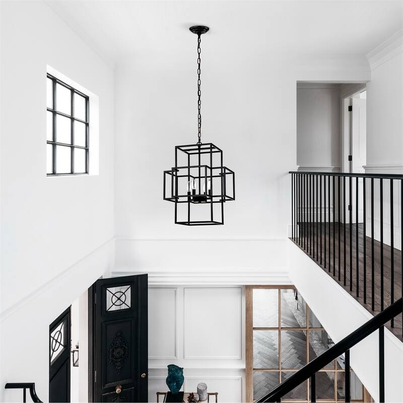 4-Light Metal Lantern Tiered Pendant Hanging Light Fixtures,No Bulbs