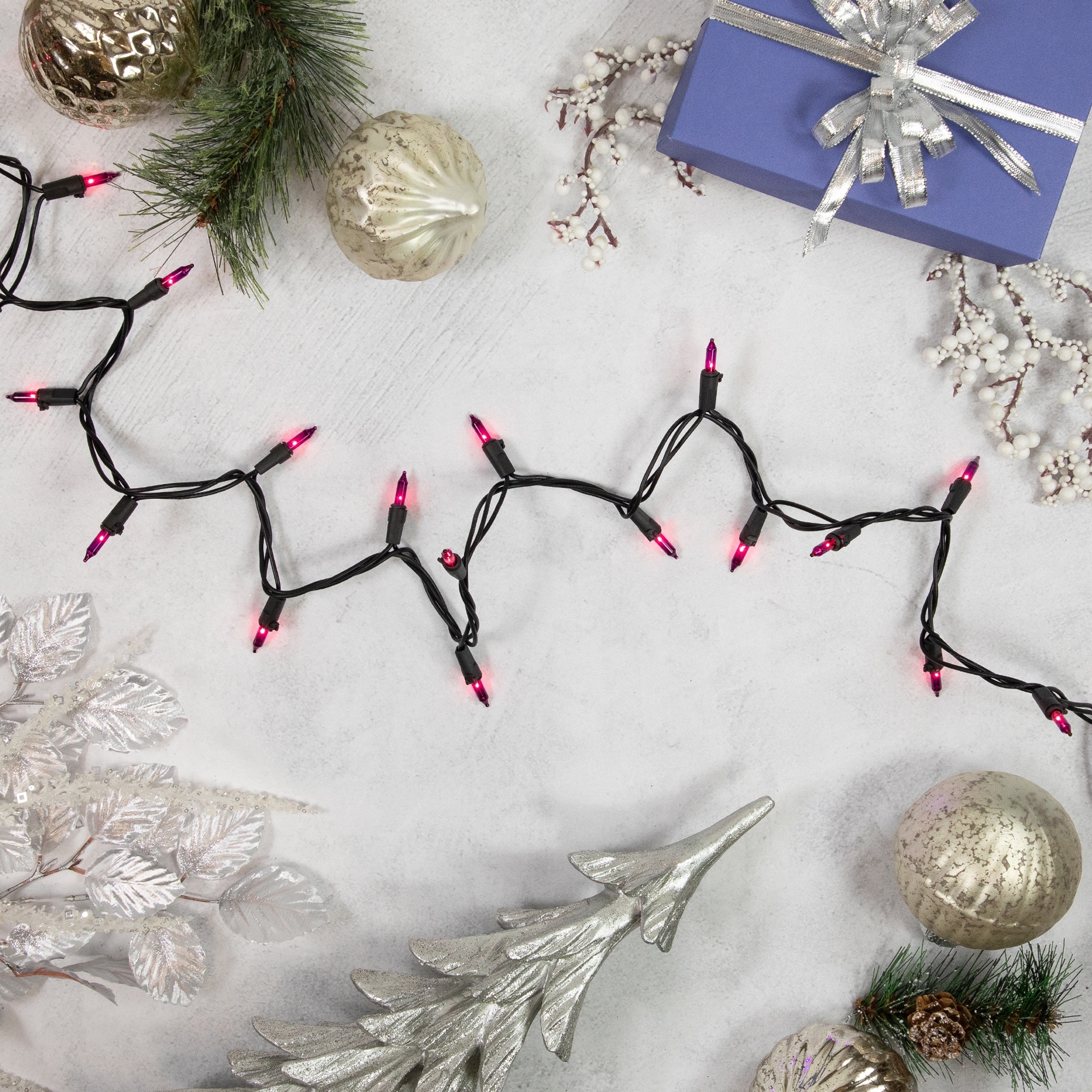 100 Purple Mini Incandescent Christmas Lights 2.5" Spacing Black Wire