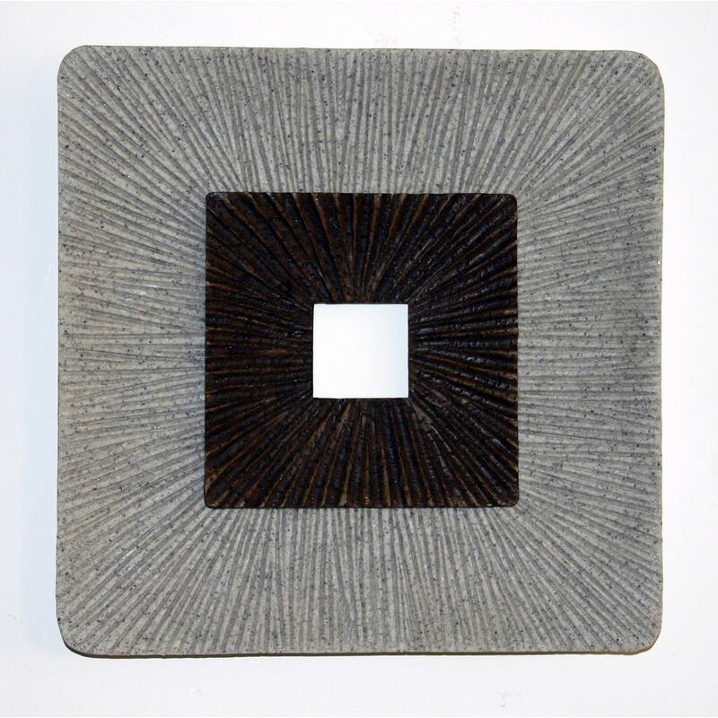 Square Shaped Wall Decor with Ribbed Details, Set of 2, Medium, Brown and Gray