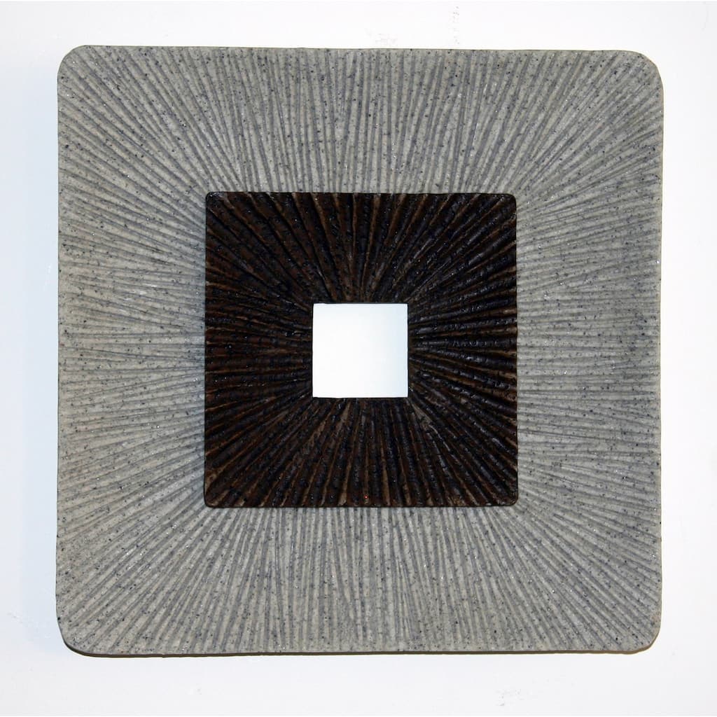 Square Shaped Wall Decor with Ribbed Details, Set of 2, Medium, Brown and Gray