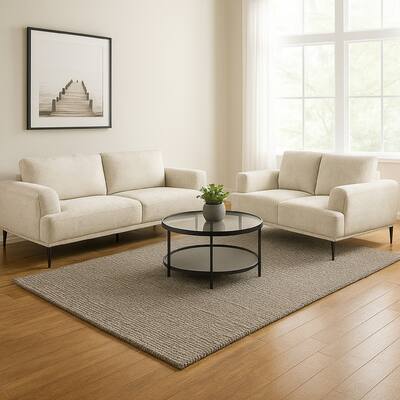 Batty Sofa and Loveseat Set, Light Brown Chenille, Adjustable Back