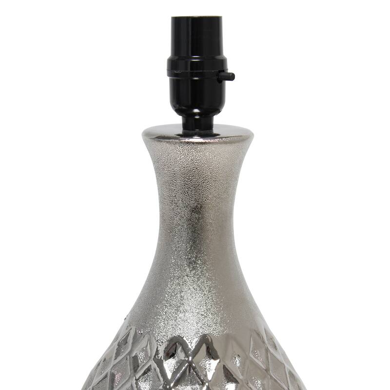 Diamond Base Ceramic Table Lamp with White Drum Shade - 20.5" - Silver