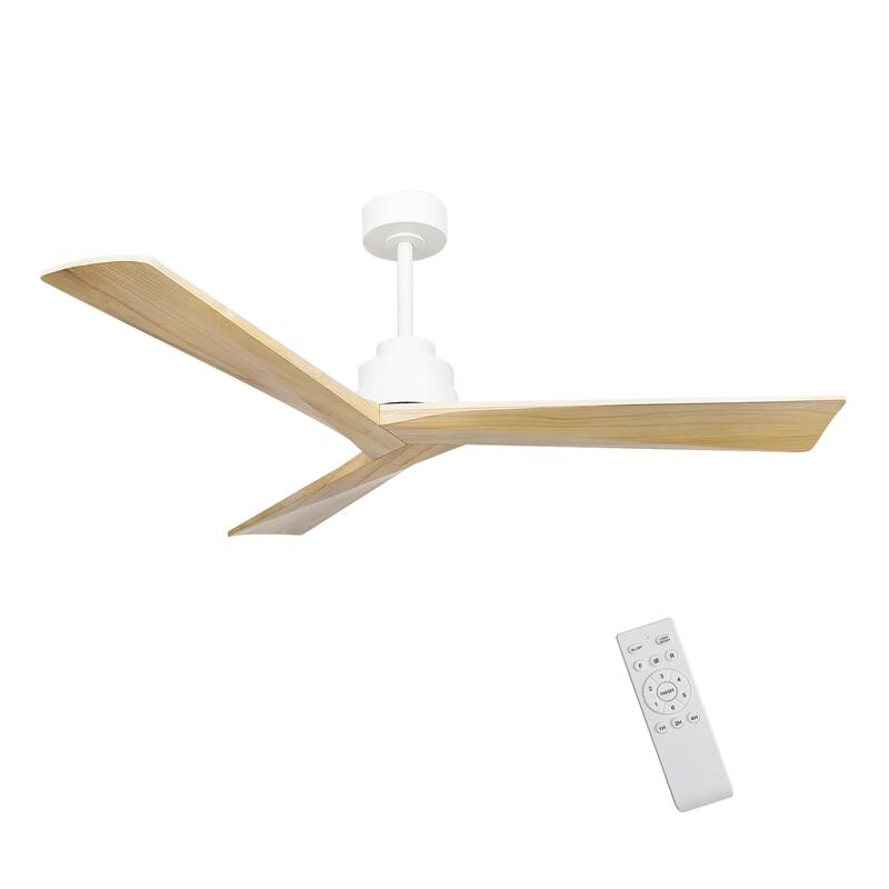 52" Ceiling Fan No Light, Natural Wood Ceiling Fan with 3 Reversible Blades, 6 Speeds Reversible DC Motor Fan