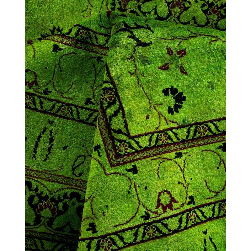 Overton Hand Knotted Wool Vintage Inspired Modern Contemporary Overdyed Green Area Rug - 8' 1" x 10' 2"