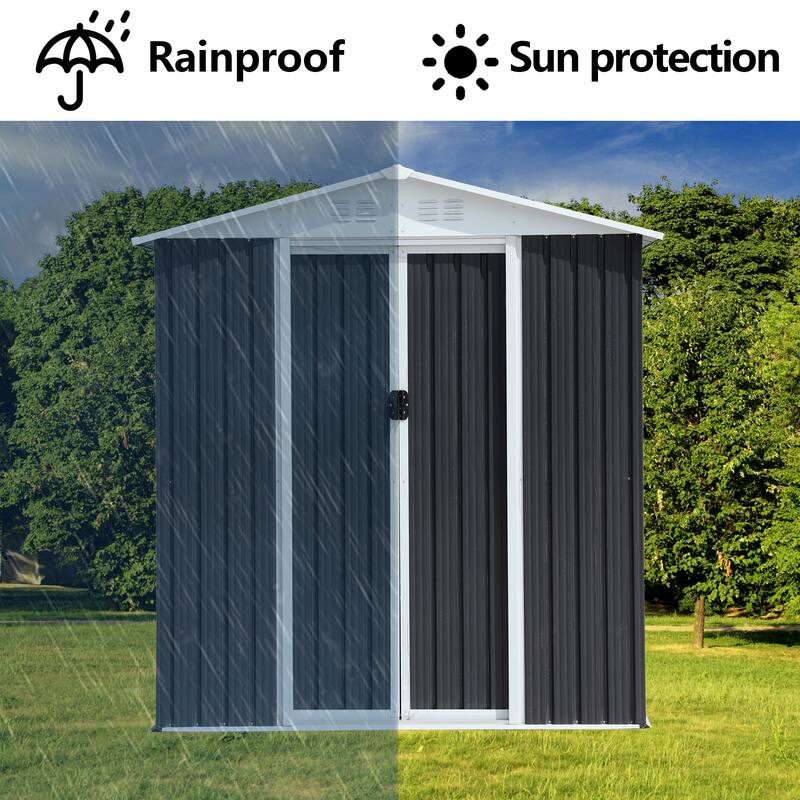 Rust-roof Steel Storage Shed with Waterproof Panels & Sliding Lockable Door Garden Shed Pet Shed Tool Shed - Light Gray