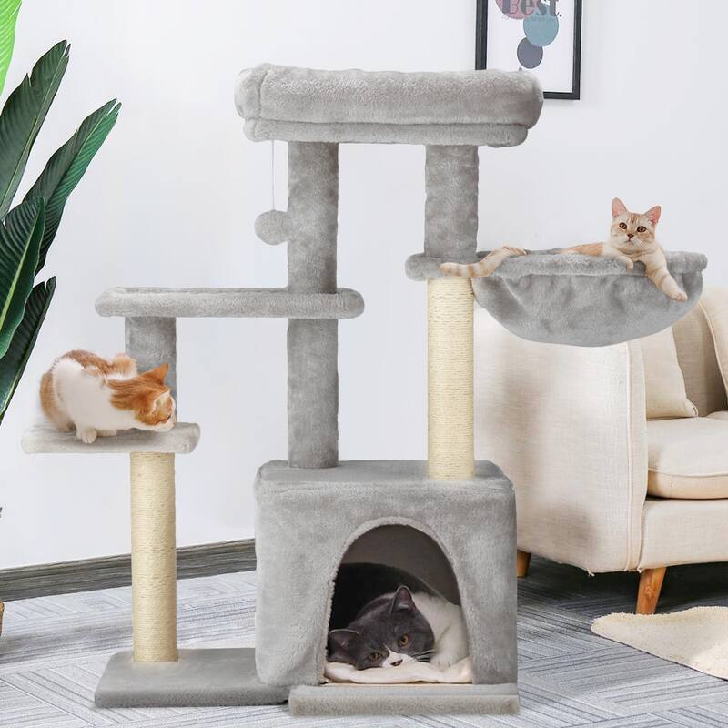 EROMMY Cat Tree – Multi-Level Cat Tower with Sisal Scratching Posts & Swing Ball, Modern Cat Furniture for Indoor Cats