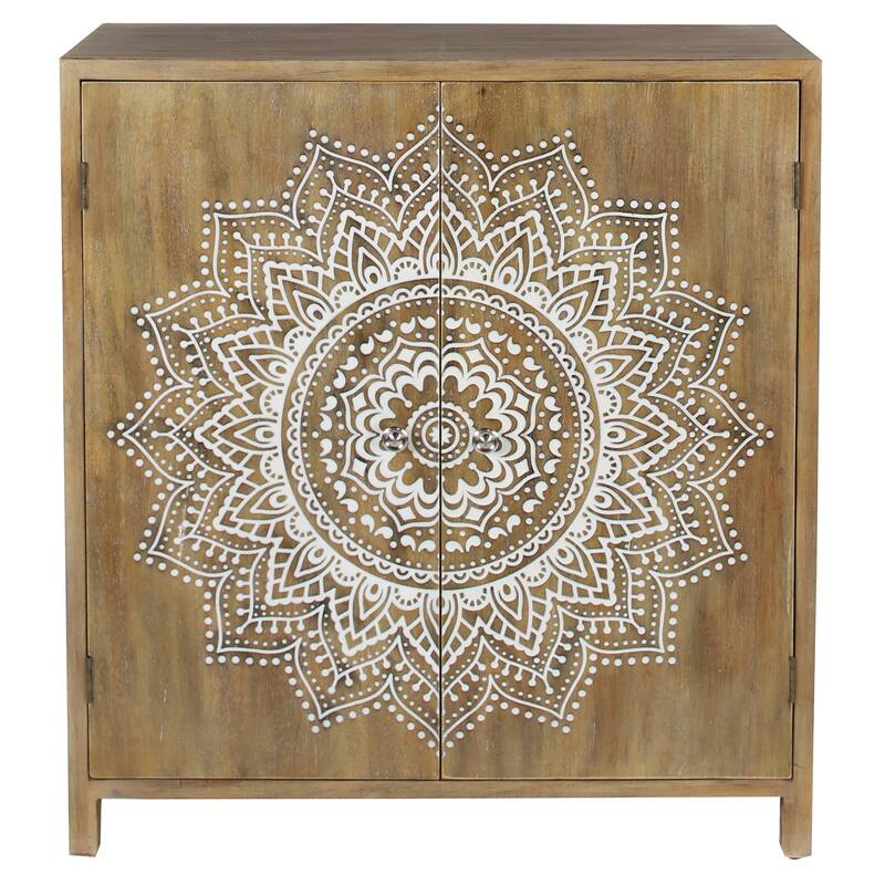 Brown Wood Bohemian Cabinet 36 x 32 x 14