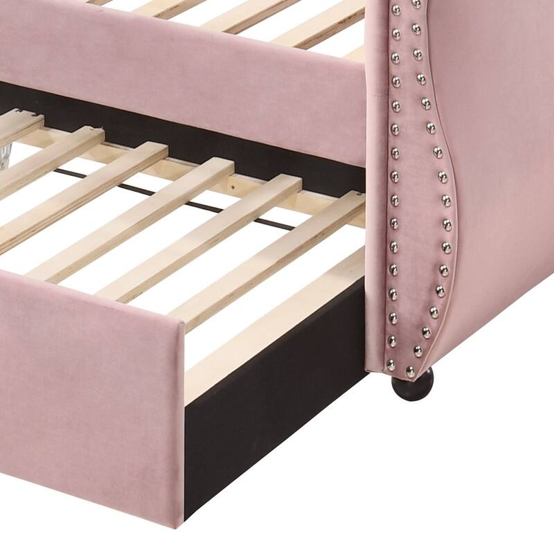 Adkins Pink Velvet Daybed W/Trundle (Twin)