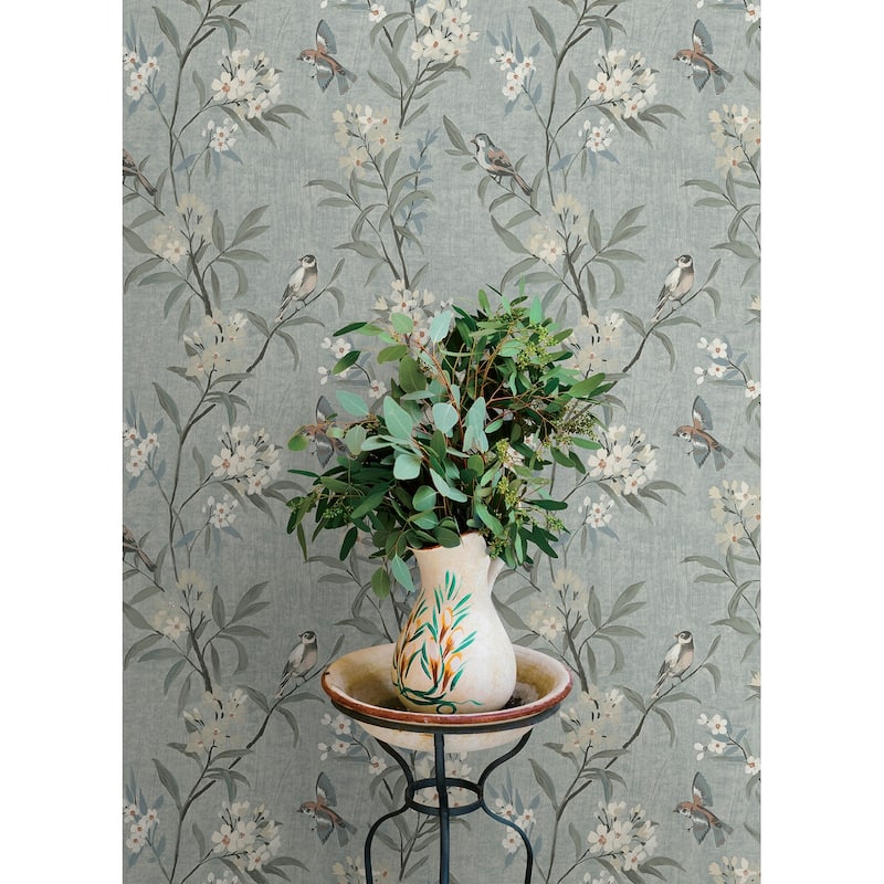 Chesapeake Tea Olive Blue Finch Frolic Wallpaper