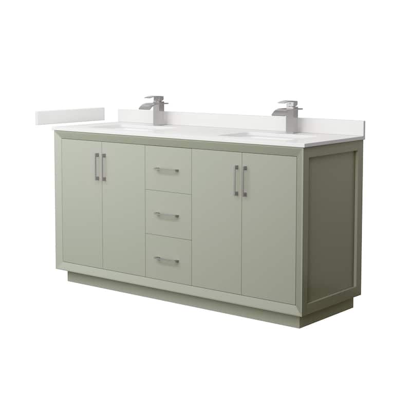 Wyndham Collection WCF414166D-QTZ-UNSMXX Strada 66" Free Standing - Light Green / White Quartz Top / Brushed Nickel