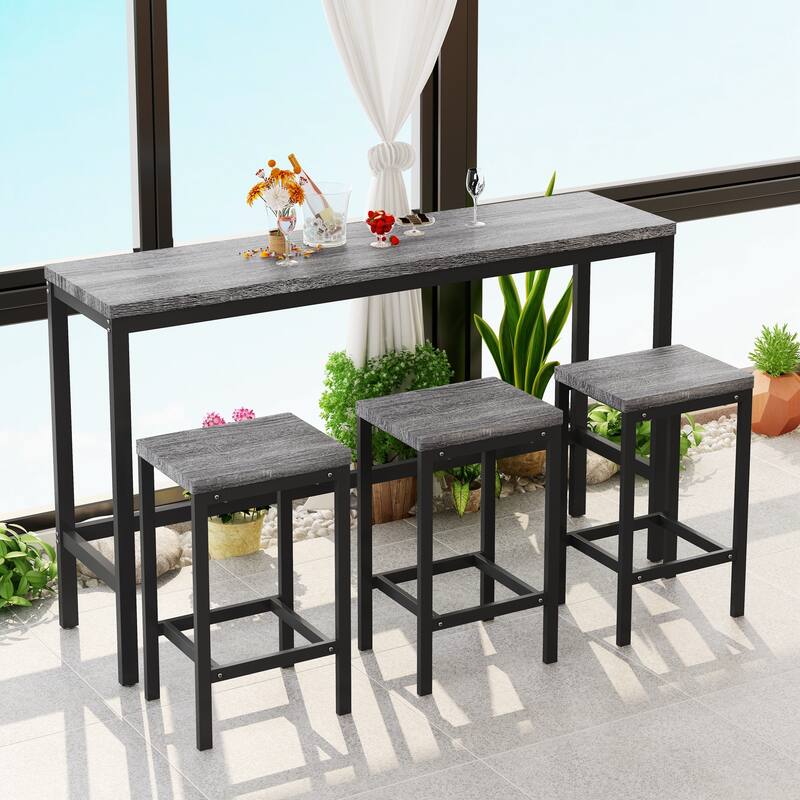 Pub Table Set with 3 Stools - Grey