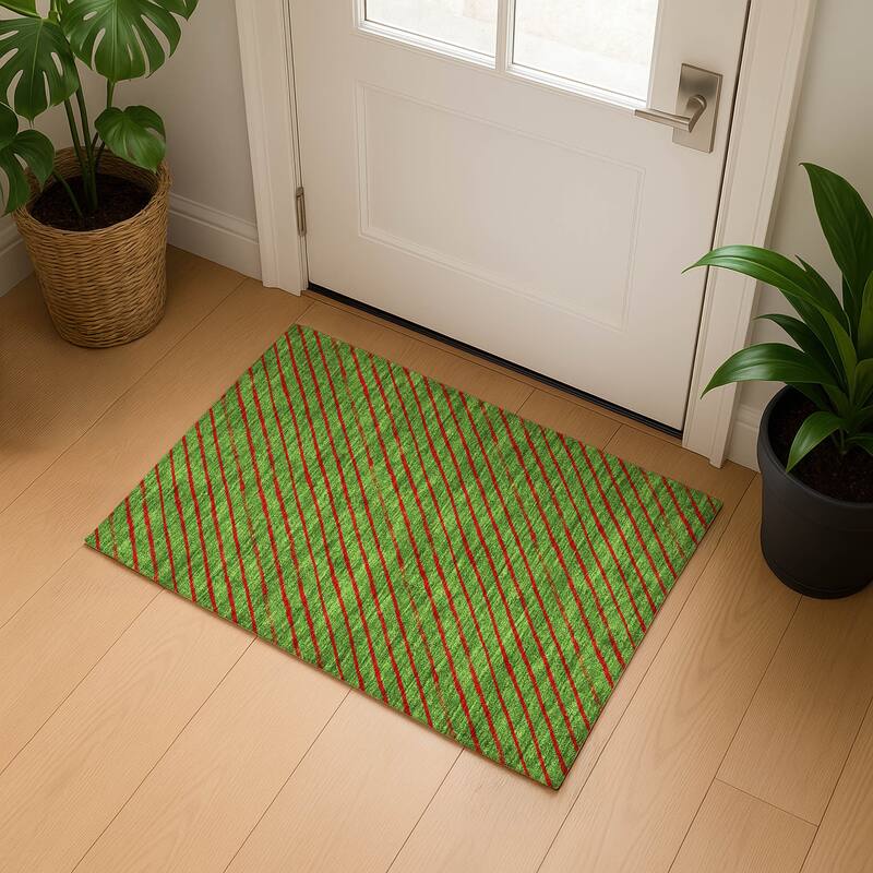 Premium Washable Super Soft Angle Stripe Mayfield Rug - Fern - 1'8" x 2'6"