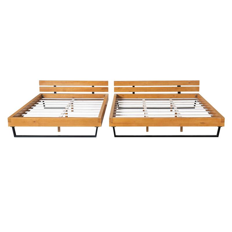 Pine Wood Bed Frame - Queen/King Size, Minimalist Design, Sturdy Construction, Easy to Assemble, Bedroom Furniture