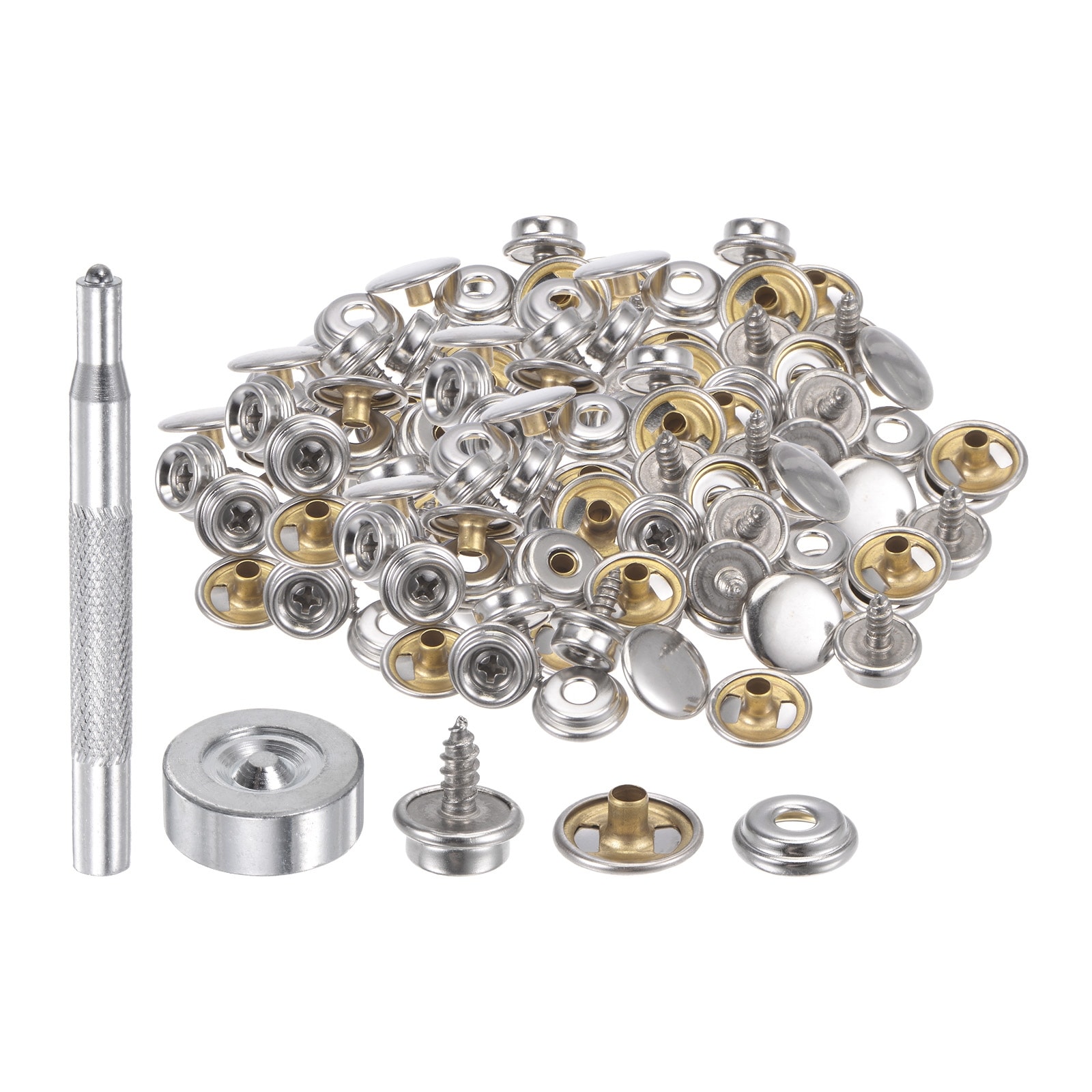 Unique Bargains 50 Sets Stainless Screw Snap Kit 10mm Copper Snaps Button with Tool, Silver Tone - Silver Tone