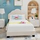 preview thumbnail 8 of 12, Cute Velvet Platform Bed with Unique Flower Headboard, Seashell Shaped Upholstered Bed, No Box Spring Needed, Wooden Slats Beige - Twin