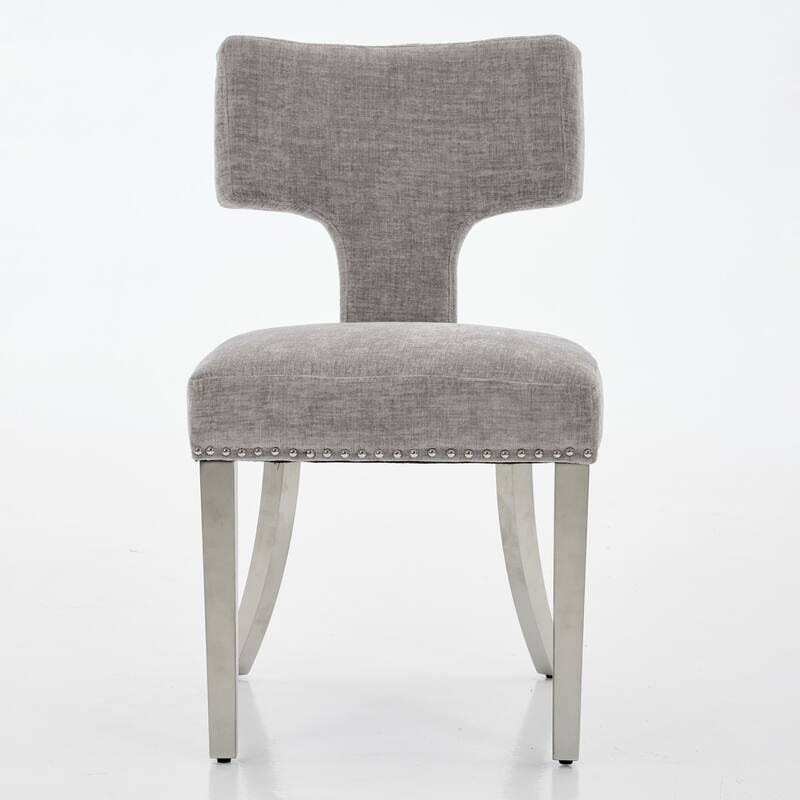 Set of 2 Chenille Upholstered Dining Chairs with Silver Steel Legs