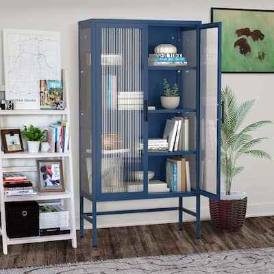 Double Glass Door Storage Cabinet with Adjustable Shelves