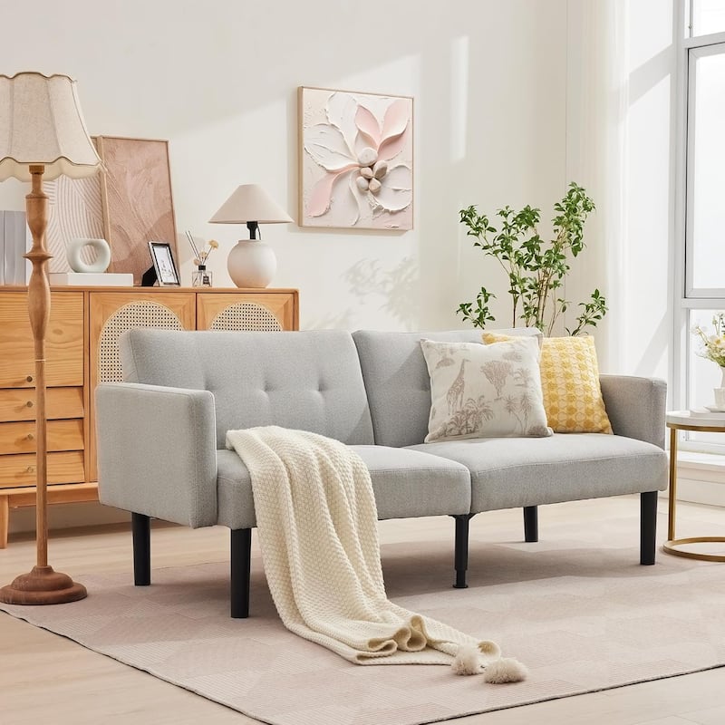75.5” Convertible Futon Sofa Bed,Adjustable Folding Loveseat with Wood Legs