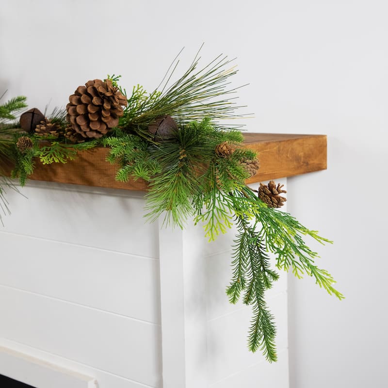 Real Touch™️ Jingle Bells and Pinecones Artificial Christmas Garland - 5' x 10" - Unlit - 5' x 10"