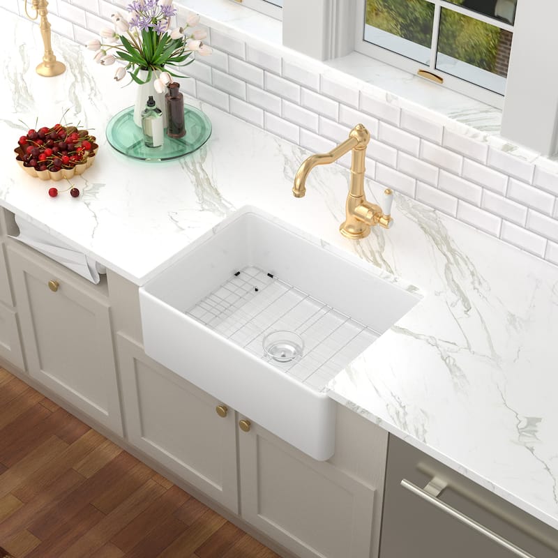 Kichae 28 Inch Ceramic Sink Undermount White Kitchen Sink - 28 in.W x 20 in.D x 10 in.H